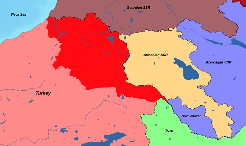 Mapa regionu Armenia i Turcja